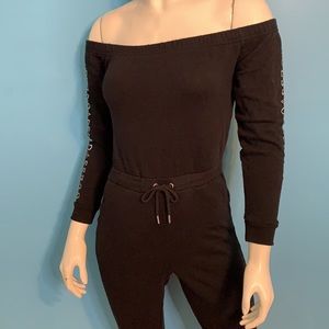 Guess off the shoulder long sleeve jumpsuit